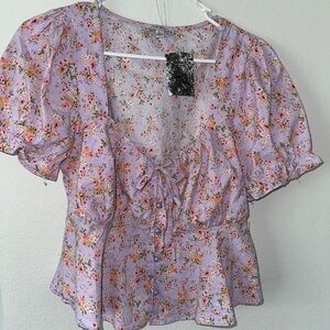 Haute Monte Floral Lavender Blouse size Large